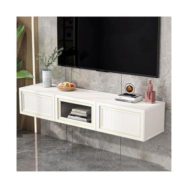 Imagem de Suporte de TV flutuante armário de TV flutuante moderno, armário de TV montado na parede de 139 cm/63 cm, prateleiras flutuantes com porta flip para baixo, console de mídia de entretenimento grande