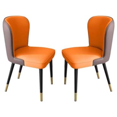 Imagem de Conjunto de 2 cadeiras de jantar modernas de couro sintético com pernas de madeira - branco arroz + cinza escuro - ideal para cozinha, sala de estar, lounge e balcão