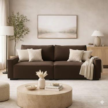 Imagem de Sofá 3 Lugares Moderno Contemporâneo Sala Recepção Suede Marrom