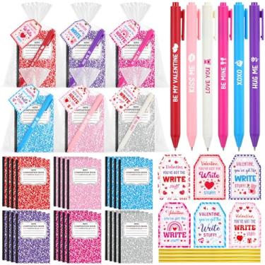 Imagem de Pajean Conjunto de 96 peças de papelaria para o Dia dos Namorados, 24 cadernos de Dia dos Namorados com 24 canetas, 24 cartões, 24 sacos de presentes para casa, troca de namorados, escola, sala de