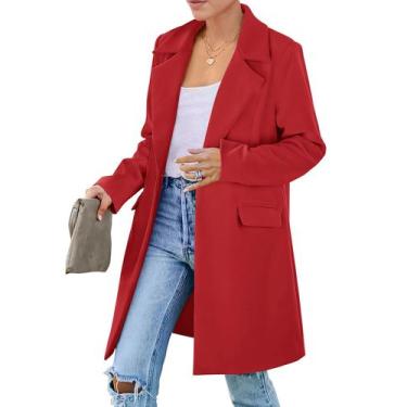 Imagem de Blazer PRETTYGARDEN 2025 Vermelho Manga Longa com Bolsos XL