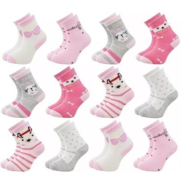 Imagem de Kit 12 Meias Infantil Menina Cano Longo Confortável 2, 4, 6, 8 e 12 An