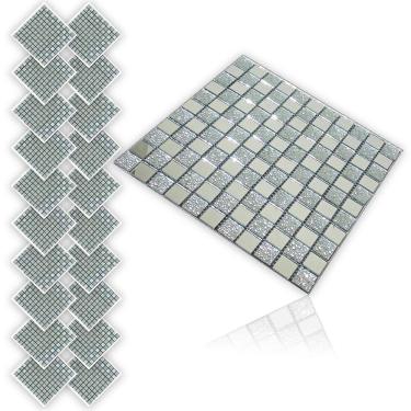 Imagem de Pastilha De Vidro Adesiva Kit 20 Uni Parede Cozinha Banheiro Sala Decorativa Fácil Aplicacao Moderna Reforma Requintado