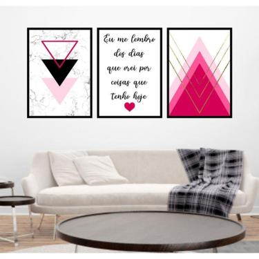 Imagem de Kit 3 Quadros Decorativos Geométrico Eu Me Lembro Rosa