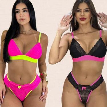 Imagem de Kit 2 Conjuntos Lingerie Sem Bojo Colorida Revenda Sem Ferrinho - Chia