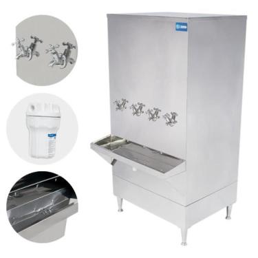 Imagem de Bebedouro Industrial 200 Litros 4 Torneiras Resfriador De Água Inox KX
