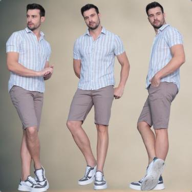 Imagem de Bermuda Sarja Masculino Social Slim Com Elastano Premium - - Dixon Jea