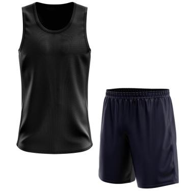 Imagem de Kit Calção Short Futebol Basquete Marinho + Regata Masculina Lisa Básica Dry-Masculino