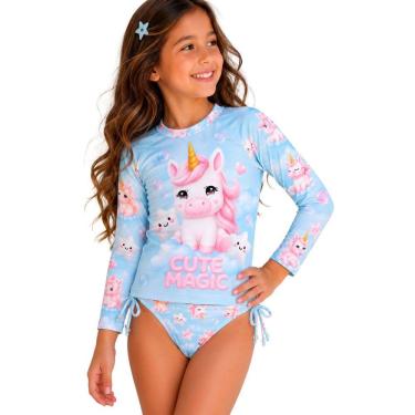 Imagem de Conjunto Biquíni Infantil Unicórnio Proteção UV Praia Confor