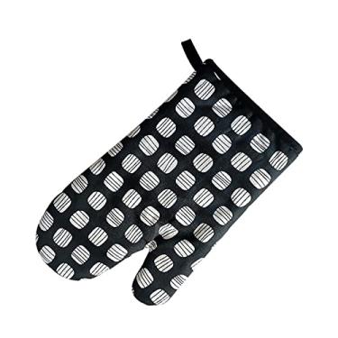 Imagem de Luvas de forno Luvas de churrasco Luvas de cozinha para cozinhar assar grelhar acolchoado isolado, forma de ajuste natural, algodão, preto, 28 * 18 cm