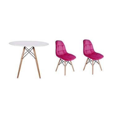 Imagem de Kit Mesa Jantar Eiffel 120cm Branca + 02 Cadeiras Botonê Veludo - Rosa