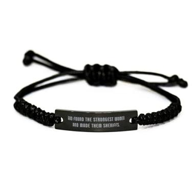 Imagem de SpreadPassion Love Sheriff Gifts, God Found The Strongest Women and Made Them Sheriffs, Sheriff Black Rope Bracelet from Friends