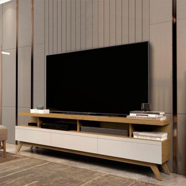Imagem de Rack Bancada Retrô 1,8m 3 Gavetas para TVs Até 75 Polegadas - Vivare Wood - Cumaru/Off White