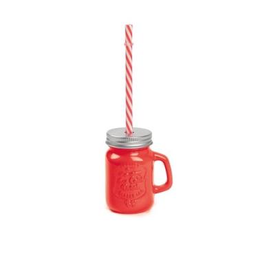 Imagem de Mini Caneca Vermelho 120ml com Tampa e Canudo Para Refrigerantes Sucos e Bebidas Quentes