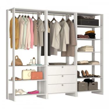 Imagem de Closet Modulado 3 Peças com 2 Cabideiros 3 Gavetas e 10 Nichos Yes Nova Mobile Branco