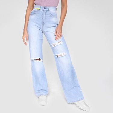 Imagem de Calça Jeans Biotipo Wide Leg Rasgada Feminina-Feminino