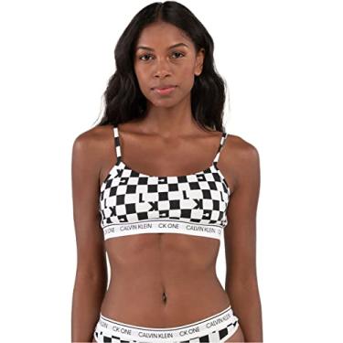 Imagem de Calvin Klein Sutiã feminino CK One de algodão sem forro, Estampa do logotipo em bloco_preto, G