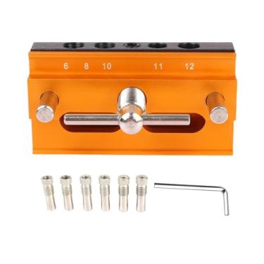 Imagem de Generic Gabarito de cavilha para furos retos, largura ajustável, gabarito de broca resistente de 0,4 polegadas-2,3 polegadas com 6 buchas, Dourado