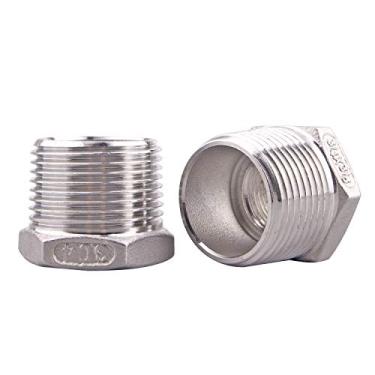 Imagem de DERPIPE Bucha de descarga sextavada redutora de aço inoxidável, NPT macho 3/8" fêmea NPT, adaptador redutor de encaixe de tubo fundido (pacote com 2)