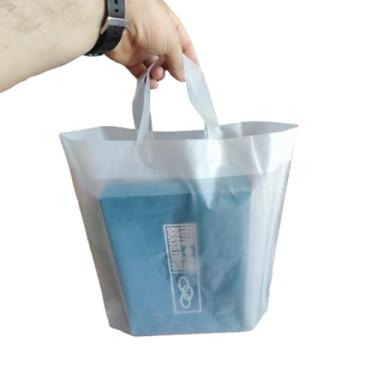 Imagem de Sacolas plásticas MODELO alça fita, alta densidade premium 15 micras de espessura tratadas para impressão