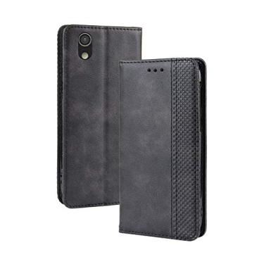 Imagem de Capa para Sharp Aquos Sense, carteira de couro com suporte flip para Sharp Aquos Sense, capa magnética retrô para celular, capa carteira de telefone com compartimentos para cartões