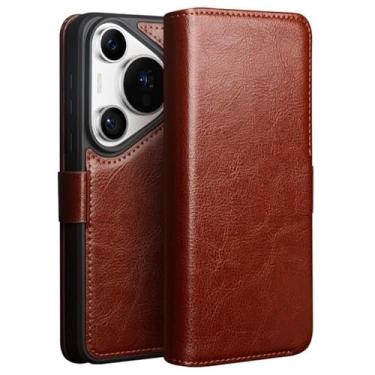 Imagem de HAO RIYLN Capa para Huawei Pura 70 Ultra/70 Pro +/70 Pro, carteira flip de couro genuíno com compartimento para cartão, capa à prova de choque, marrom, 70 Pro +