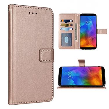 Imagem de FDCWTSH Compatível com LG Q7 Q7+ Plus 7Q Alpha carteira capa alça de pulso couro flip capa suporte suporte acessórios de celular fólio capas de telefone para LG Q7plus LGQ7+ Q7a mulheres homens ouro