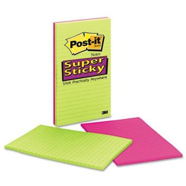 Imagem de Post-it Super Sticky : Super Sticky Notes, 5 x 8, Assorted Ultra Colors, 4 45-Sheet Pads per Pack -:- Sold as 2 Packs of - 4 - / - Total of 8 Each