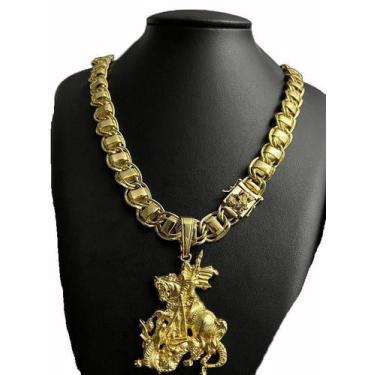 Imagem de Cordão Dubai 15Mm Banhado A Ouro 18K + Pingente São Jorge - Tojoia18K