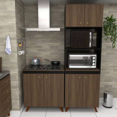Imagem de Conjunto Cozinha Modular Balcão Cooktop Torre Quente Nogal / Preto
