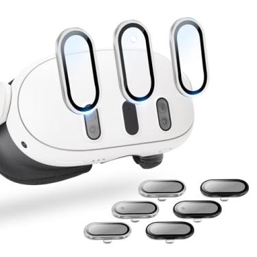 Imagem de vaomon Pacote com 2 protetores de lente de câmera para acessórios Oculus Meta Quest 3, vidro temperado de dureza 9H, antiarranhões, prata de alta definição