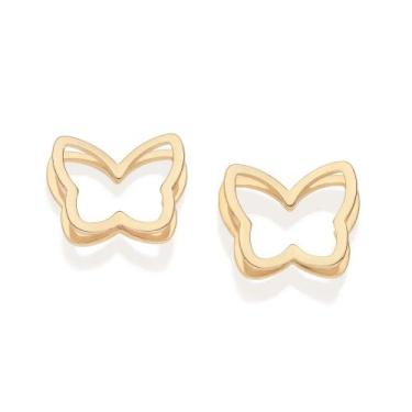 Imagem de Brincos rommanel banhado ouro 18k feminino grande maxi borboleta vazad