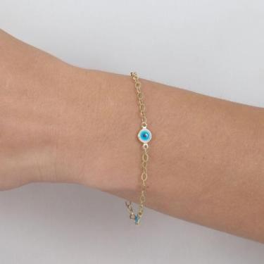 Imagem de Pulseira Feminina Banhada a Ouro 18K Olho Grego Proteção - Enzara Jóia