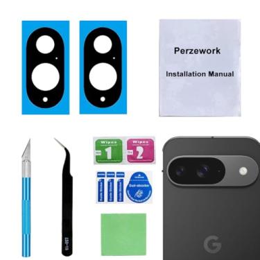 Imagem de Perzework Conjunto de 2 peças de reposição para lente traseira da câmera traseira para Google Pixel 9 com adesivo pré-instalado e kit de ferramentas de reparo