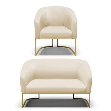 Imagem de Sofá Namoradeira e Poltrona Base Industrial Dourado Stella Corino D03 - D`Rossi