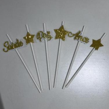 Imagem de 6 Canudos Drink Dourado Ano Novo Saúde Paz Amor EVA Vivarte  Inspire s