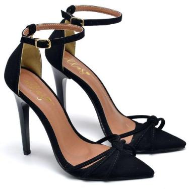 Imagem de Sandália Bico Folha Salto Alto Nobuck Preto Ella's - Ellas Online, 37,
