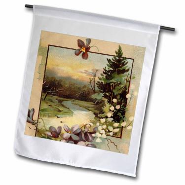 Imagem de 3dRose fl_214535_1" cena vintage de inverno com pequenas flores roxas bandeira de jardim, 30,5 x 45,7 cm