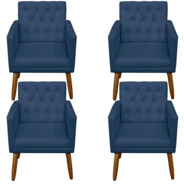 Imagem de Kit 4 Poltronas Capitone Decorativa para Sala de Estar Recepção Sala de Espera estofada pés palito madeira MOBLAN Decor (Azul Marinho)