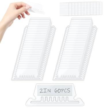 Imagem de 60 conjuntos de abas de pasta de arquivo suspensas de 5 cm, etiquetas de pasta de arquivo transparentes com inserções de papel, abas de plástico para pastas de arquivos suspensas para identificação