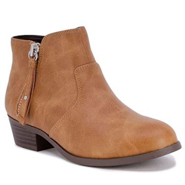 Imagem de LONDON FOG Bota de cano curto feminina Black Alley para meninas com zíper funcional, Bronzeado, 12 Little Kid