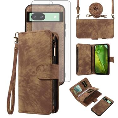 Imagem de Asuwish Capa de celular para Google Pixel 8A 5G com zíper carteira magnética com protetor de tela de vidro temperado, alça transversal para pulso flip porta-cartão de crédito slot Pixel8A A8 mulheres