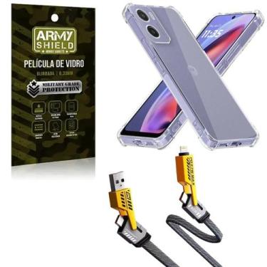 Imagem de Kit Capinha AntiShock P/ Moto G75 + Cabo Tipo-C 4 em 1 + Pelicula de V