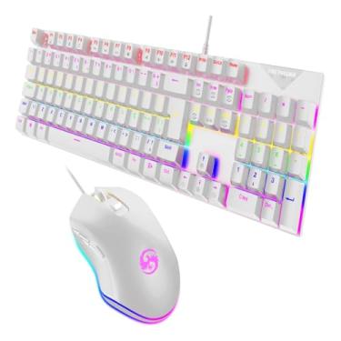 Imagem de Kit Teclado + Mouse Gamer 3200 Dpi Mecânico Led Rgb Switch Blue Com Mouse Pad Abnt2 Be-k2 Branco