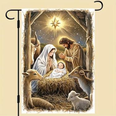Imagem de BlissYard Jesus Presépio Bandeiras de jardim de Natal 30,5 cm x 45,7 cm Bandeira dupla face de jardim de noite santa religiosa sazonal pequena bandeira de jardim de férias de inverno decoração ao ar
