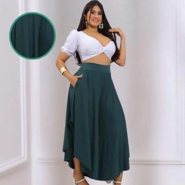 Imagem de Calça Feminina Pantalona Pantacourt Godê Em Viscolycra Malha Veste Tam