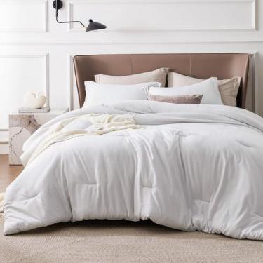 Imagem de Conjunto de Edredom Bedsure King Size 3 Peças - Branco Cinza