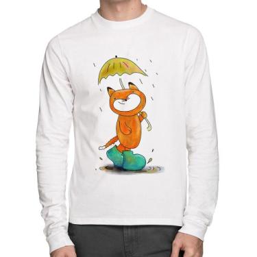 Imagem de Camiseta Algodão Raposa Fofinha Na Chuva Manga Longa - Foca na Moda, B