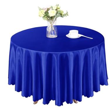 Imagem de Homiest 1 pacote com toalha de mesa redonda de 2,1 m, toalha de mesa de cetim, azul royal, sobreposição, decorações de mesa brilhantes, toalhas de mesa de jantar de cetim sedoso para recepção de