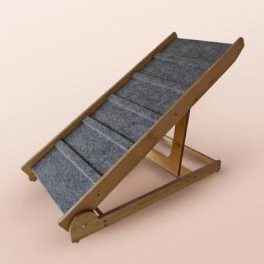 Imagem de Rampa para Cachorro em Madeira Ajustável 25–65 cm Antiaderente | Escada Pet Degraus | Suporta até 40 kg (Cinza)